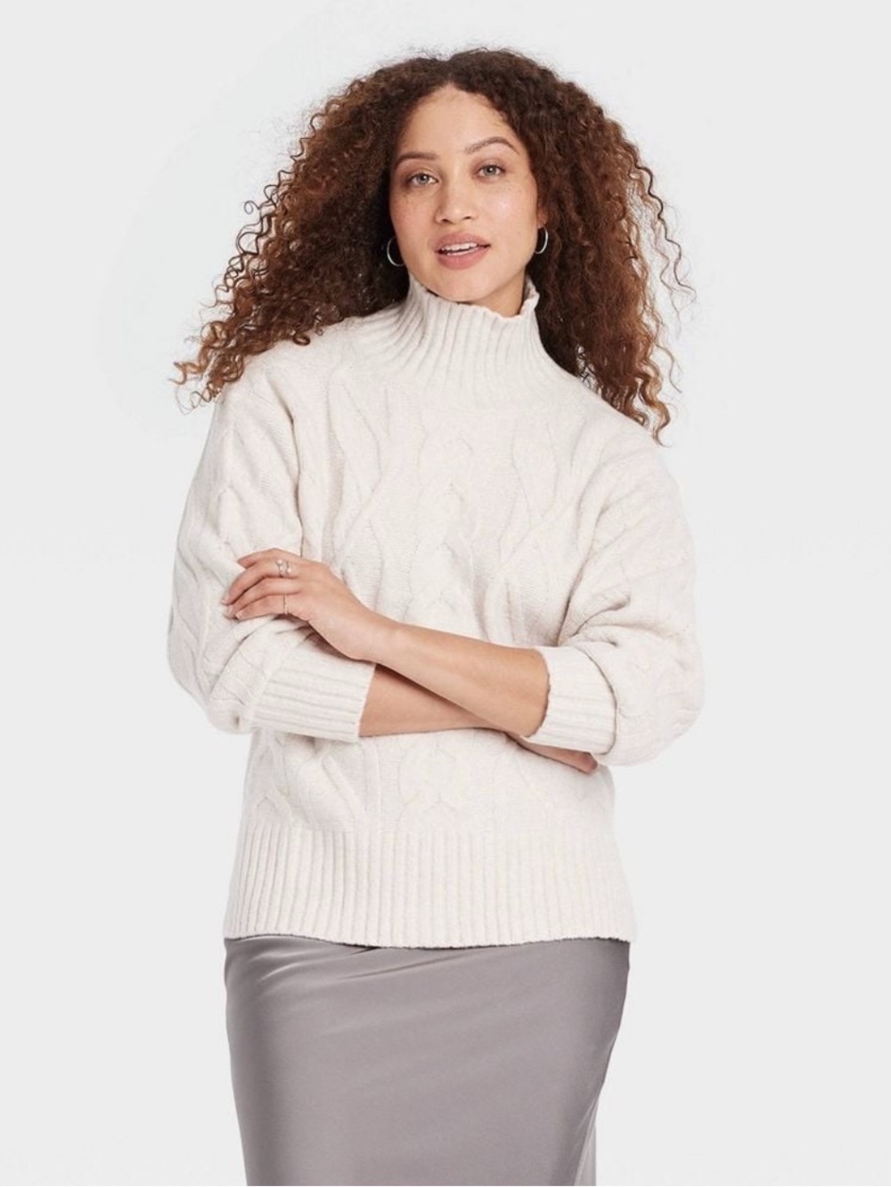 a new day Chunky Cable Turtleneck Sweater - Cream